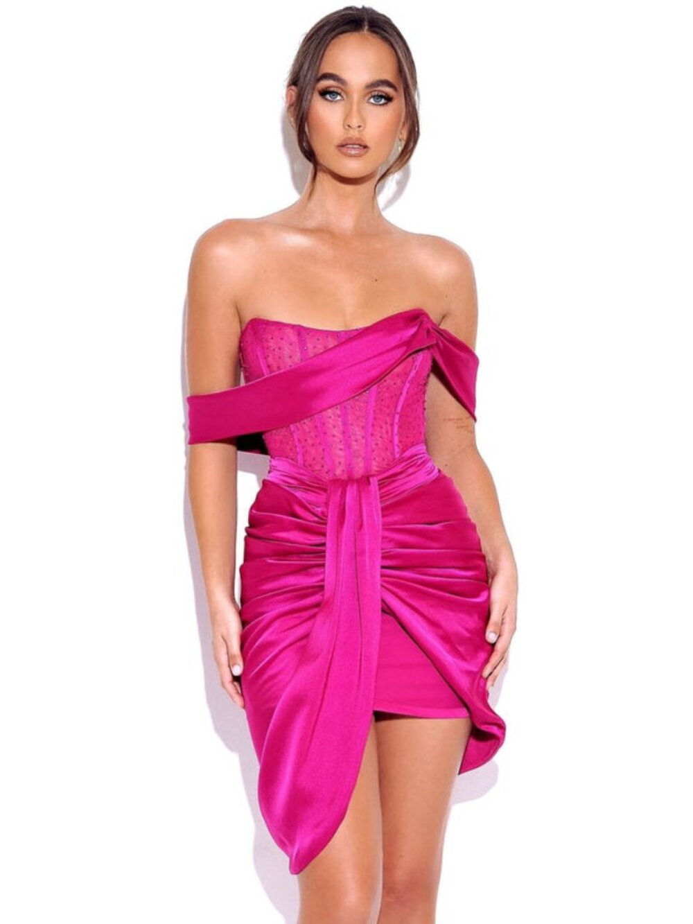 Corset Satin Dress with Crystals